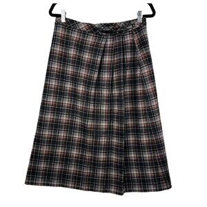 Vintage Jantzen Wool Pleated Plaid Midi Skirt Size 12 Preppy Academia Neutral